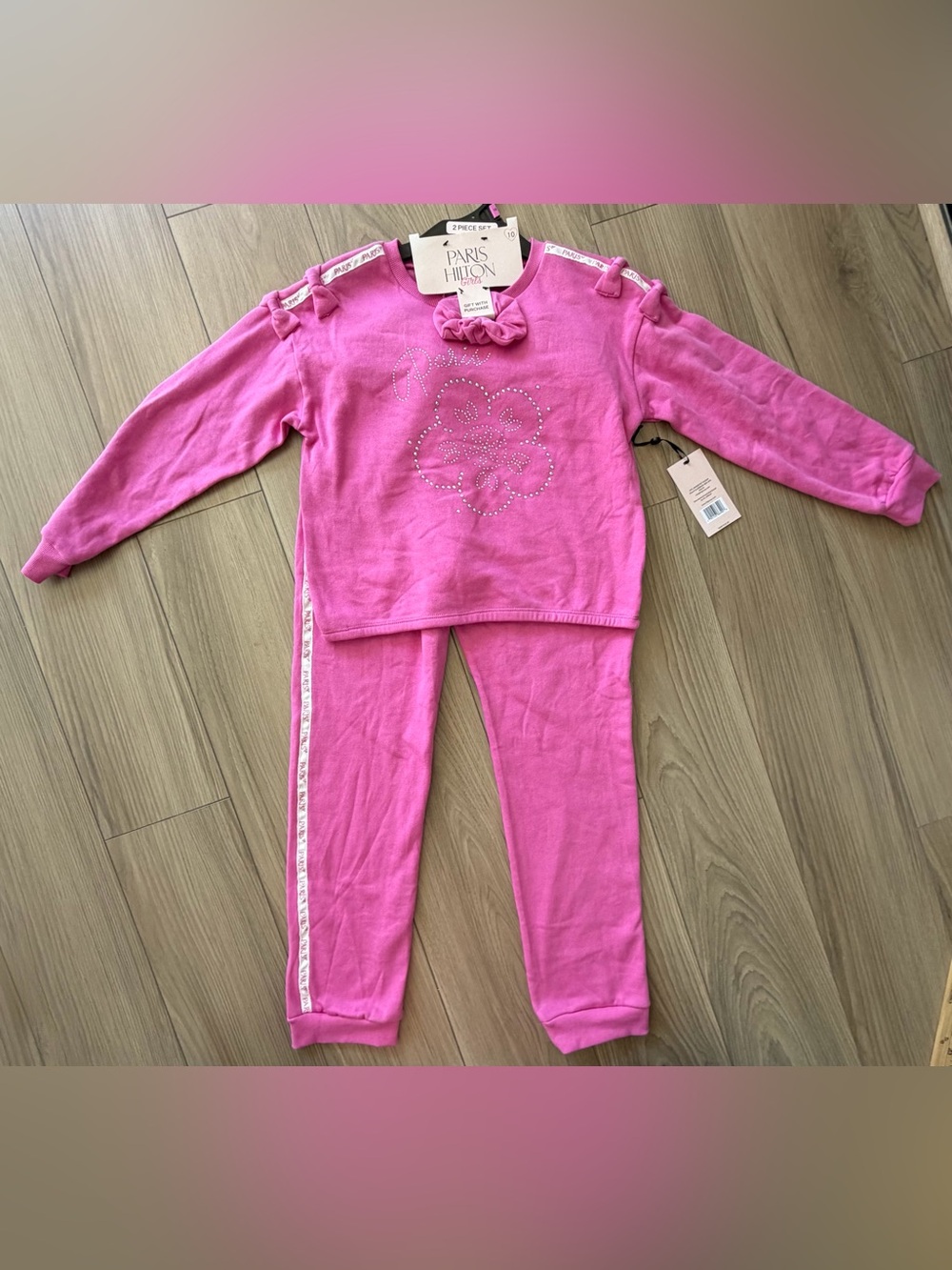 Paris Hilton Girls' Pink Pajama Set - Soft Two-Piece Sleepwear Sz 10 NWT